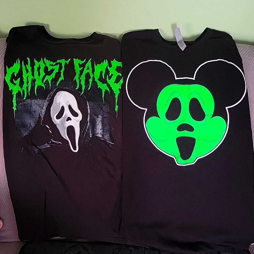 Set of (2) Neon Green Ghostface Horror T-Shirts - Women's Size Small